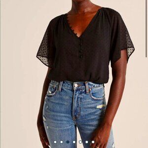 Abercrombie & Fitch Flutter Sleeve Button Up Swiss Dot Bodysuit S